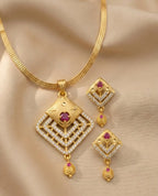 Triangle Ruby Drop 1 Gram Gold Plated Pendant Set | Visto Jewellery