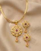 SunFlower Ruby 1 Gram Gold Plated Pendant Set | Visto Jewellery