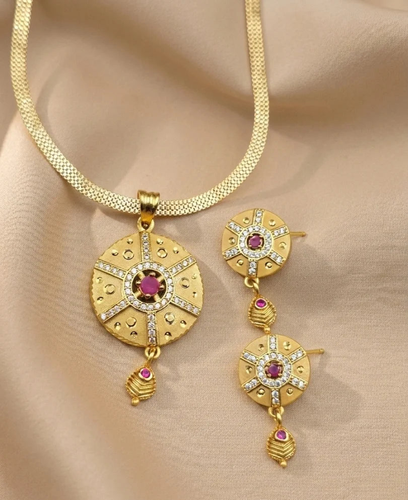 Moon Ruby Drop 1 Gram Gold Plated Pendant Set | Visto Jewellery
