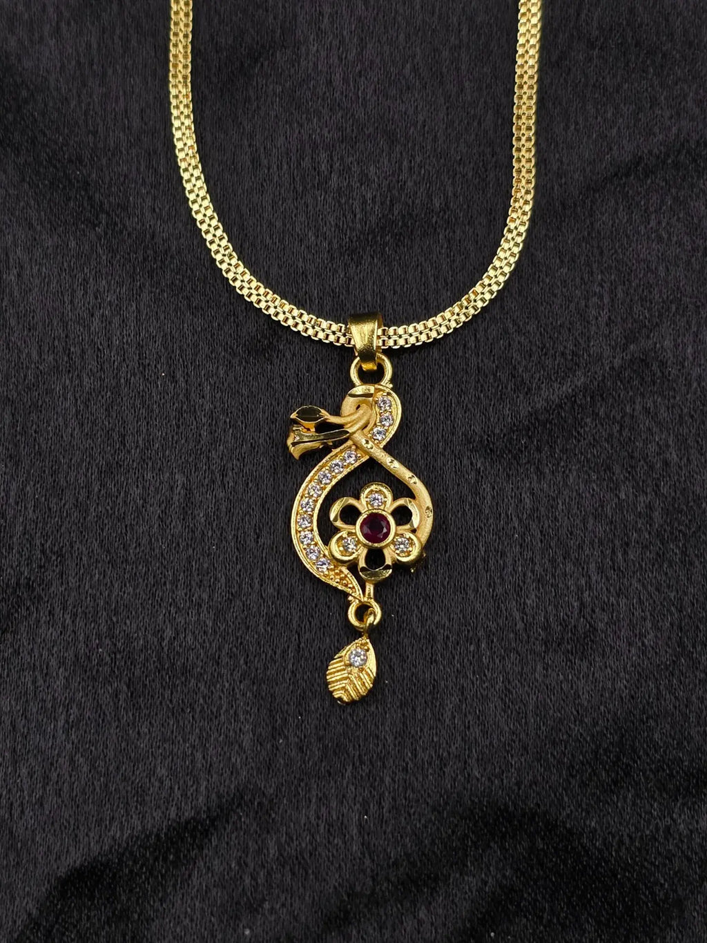 Crystal Embed 1 Gram Gold Plated Pendant Set | Visto Jewellery