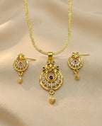 Circle Frame 1 Gram Gold Plated Pendant Set | Visto Jewellery