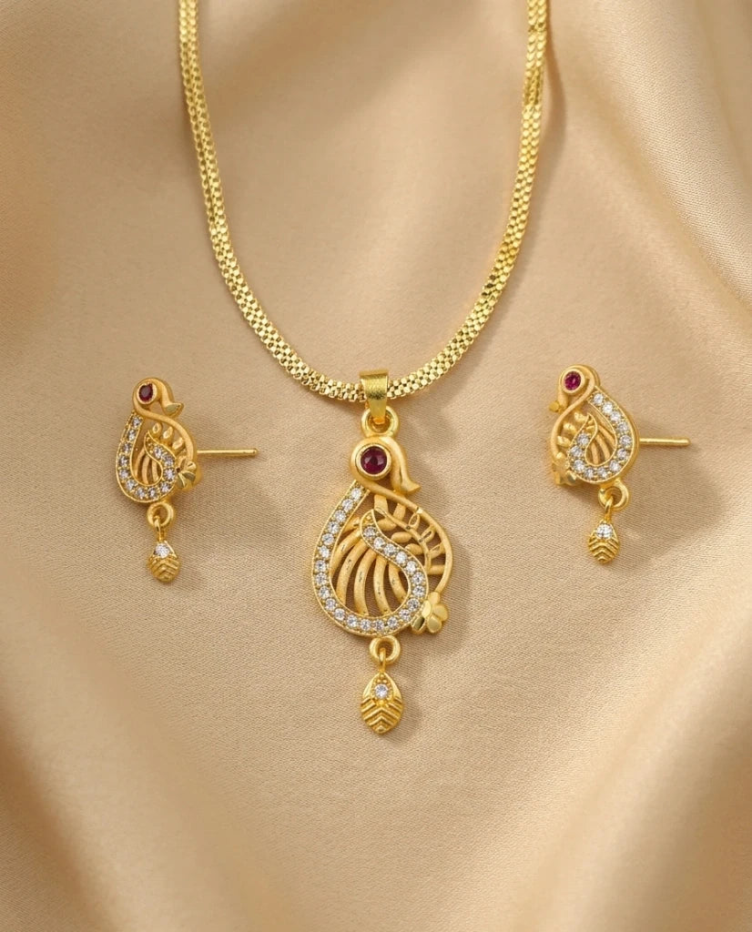 Pearl Drop 1 Gram Gold Plated Pendant Set | Visto Jewellery