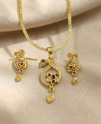 Crystal Embed 1 Gram Gold Plated Pendant Set | Visto Jewellery
