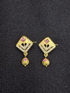 Triangle Ruby Drop 1 Gram Gold Plated Pendant Set | Visto Jewellery