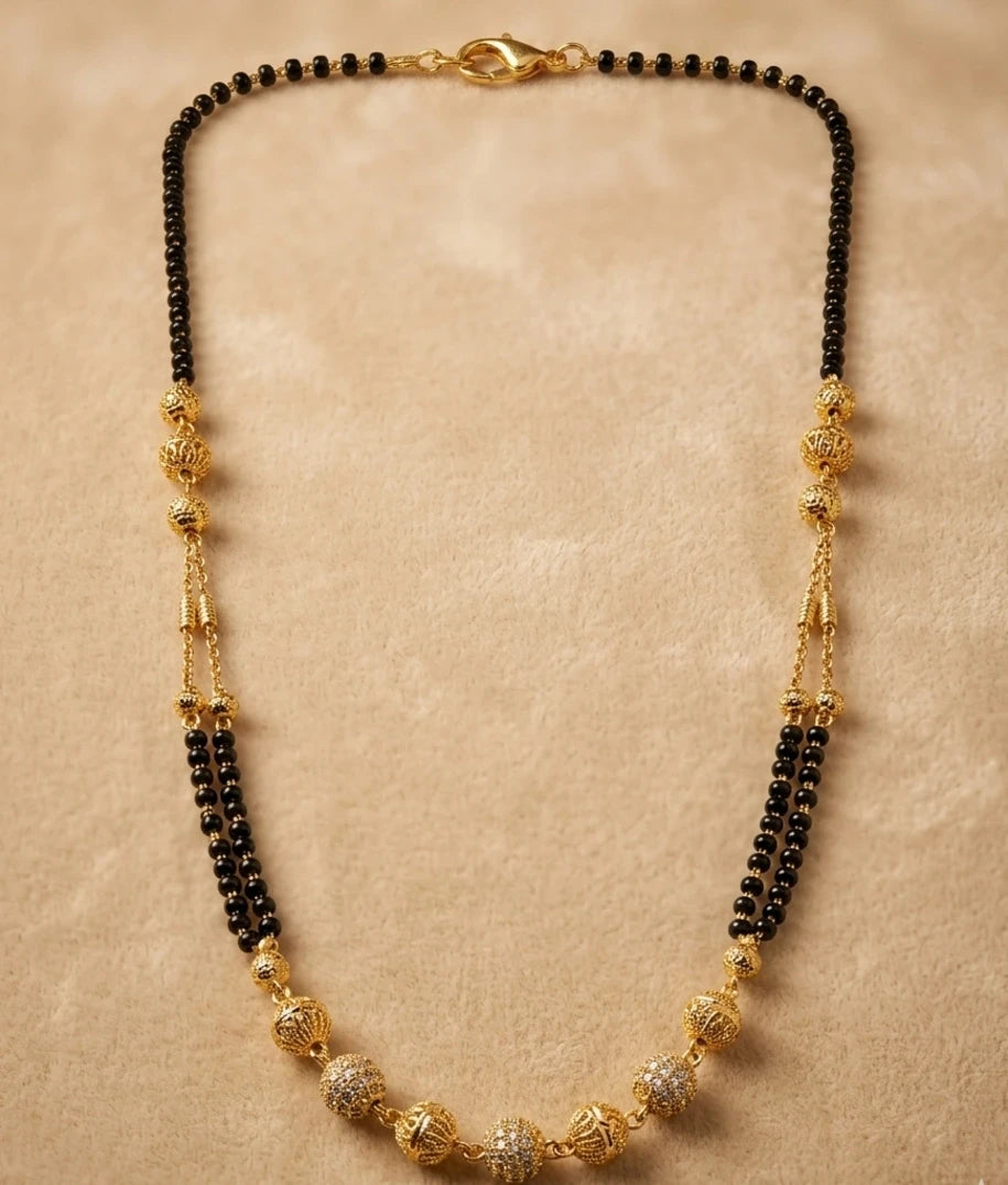 Gold Plated Double Layer Bead Mangalsutra for Women| Visto Jewellery