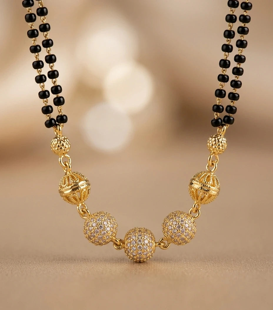 Gold Plated Double Layer Bead Mangalsutra for Women| Visto Jewellery