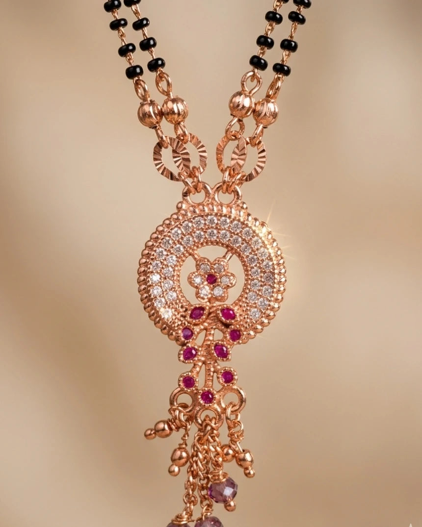 Rose Gold Plated CZ Round Tassel Mangalsutra for Women | Visto Jewellery