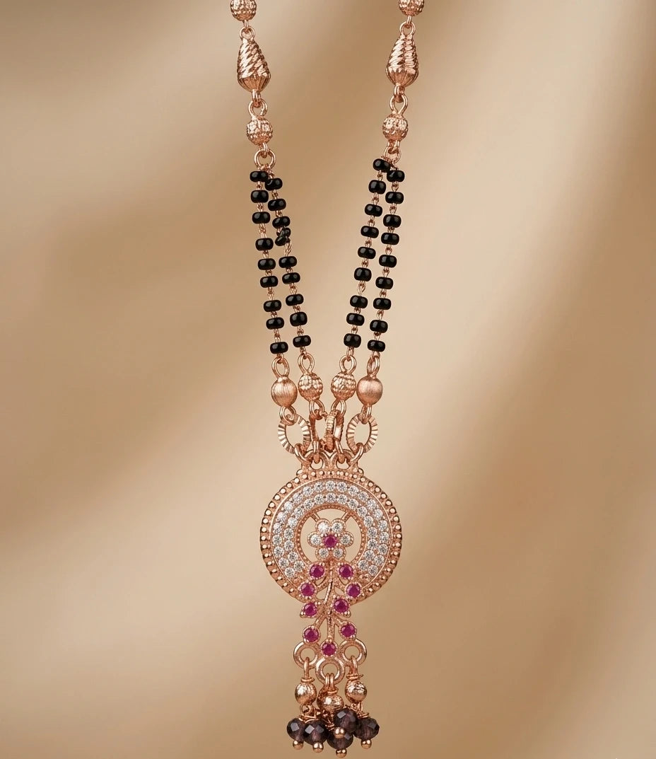 Rose Gold Plated CZ Round Tassel Mangalsutra for Women | Visto Jewellery